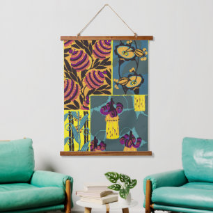 Levendige Maximalistische Paarse & Turkooizen Bloe Hangend Wandkleed