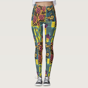 Levendige Maximalistische Paarse & Turkooizen Bloe Leggings
