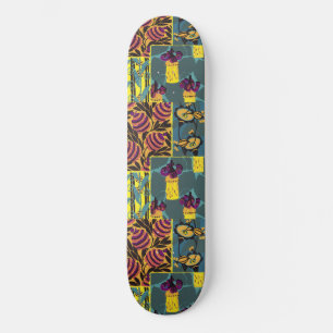 Levendige Maximalistische Paarse & Turkooizen Bloe Skateboard