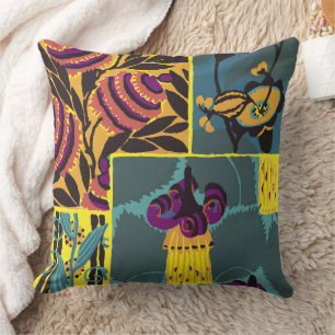 Levendige Maximalistische Paarse & Turquoise Bloem Kussen