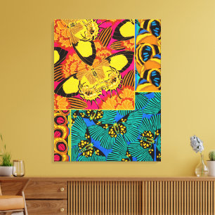 Levendige Maximalistische Roze & Turquoise Vlinder Canvas Afdruk