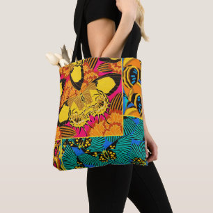 Levendige Maximalistische Roze & Turquoise Vlinder Draagtas