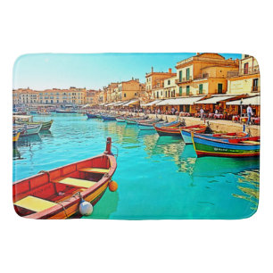 Levendige mediterrane havenlevensstijl badmat