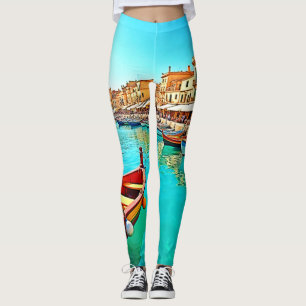 Levendige mediterrane havenlevensstijl leggings