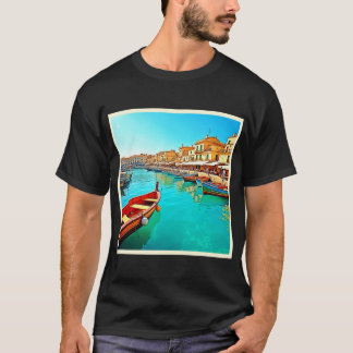 Levendige mediterrane havenlevensstijl ontwerp vin t-shirt