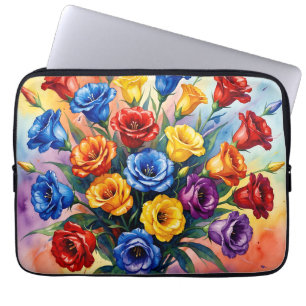 Levendige Meerkleurige Rozen Lisianthus Waterverf  Laptop Sleeve
