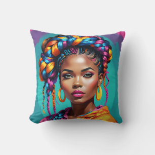 Levendige Melanine Vrouw - Pop Art Inspired Kussen