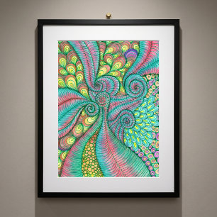 Levendige met de hand getekende turquoise roze spi poster