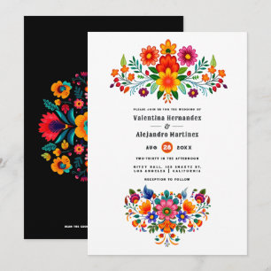 Levendige Mexicaanse Fiesta Floral Wedding Kaart