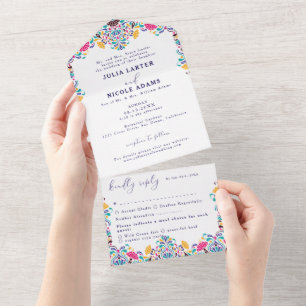 Levendige Mexicaanse Fiesta Style Rainbow Wedding All In One Uitnodiging