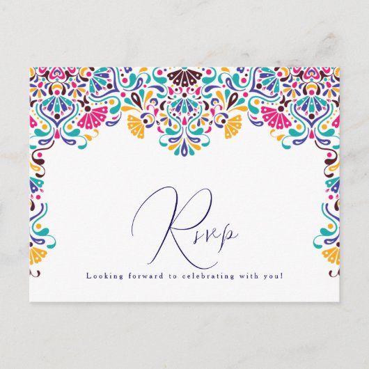 Levendige Mexicaanse Fiesta Style Rainbow Wedding Briefkaart (Voorkant)