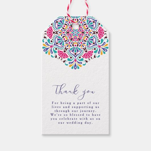 Levendige Mexicaanse Fiesta Style Rainbow Wedding Cadeaulabel (Voorkant)