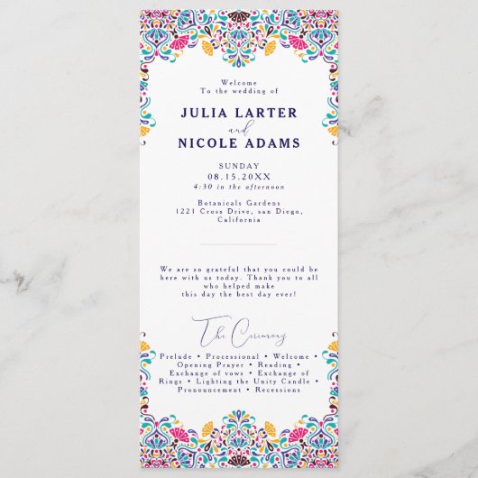 Levendige Mexicaanse Fiesta Style Rainbow Wedding Programma (Voorkant)