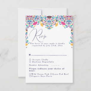 Levendige Mexicaanse Fiesta Style Rainbow Wedding RSVP Kaartje