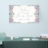 Levendige Mexicaanse Fiesta Style Rainbow Wedding Spandoek (Beurs)