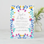 Levendige Mexicaanse Floral Fiesta bruiloft Kaart (Staand voorkant)