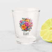 Levendige Mexicaanse Folk Art Floral Custom Initia Shot Glas (Voorkant)