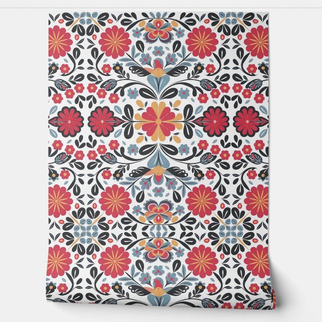 Levendige Mexicaanse Folk Art Floral Vector Patroo Behang (Afrollen)