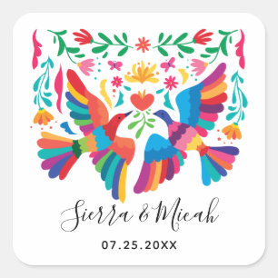 Levendige Mexicaanse geïnspireerde vogels en Flora Vierkante Sticker