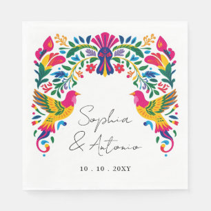 Levendige Mexicaanse Otomi Vogels Floral Fiesta Hu Servet