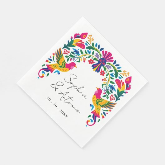 Levendige Mexicaanse Otomi Vogels Floral Fiesta Hu Servet (Hoek)