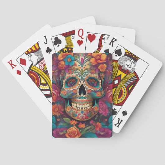 Levendige Mexicaanse viering: Sugar Skull Art Pokerkaarten (Achterkant)