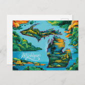 Levendige Michigan Kaart Kunst (Voorkant / Achterkant)