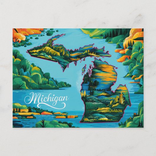 Levendige Michigan Kaart Kunst (Voorkant)