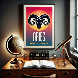 Levendige minimalistische Ram Zodiac Sign Poster