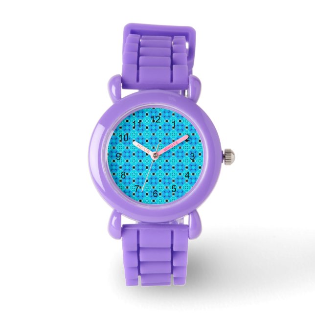 Levendige moderne Abstracte Lattice Aqua Blue Quil Horloge (Voorkant)