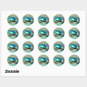 Levendige & moderne blauwe krab ronde sticker (Vel)
