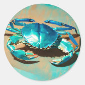 Levendige & moderne blauwe krab ronde sticker (Voorkant)