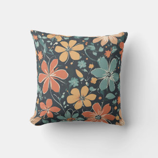 Levendige moderne blauwe, Oranje, gele bloemen. re Kussen