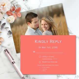 Levendige moderne koraal en roze foto bruiloft RSVP kaartje