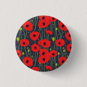 Levendige Moderne Rode Klaproos Patroon Kunst Ronde Button 3,2 Cm