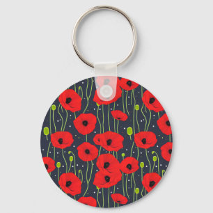 Levendige moderne rode klaprozenpatroon kunst sleutelhanger