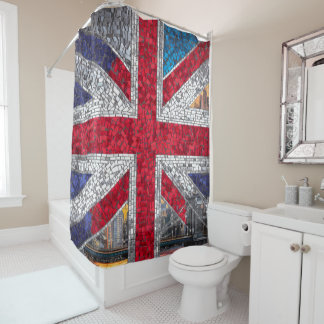 Levendige Mozaïek Union Jack Flag Glas in lood Douchegordijn