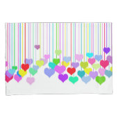 Levendige multi-gekleurde hangende harten op wit kussensloop (Voorkant-Rechts)