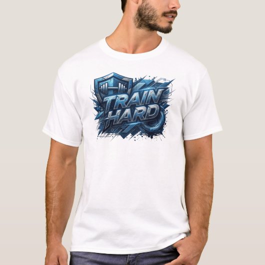 Levendige Navy TRAIN HARD Shirt Design (Voorkant)