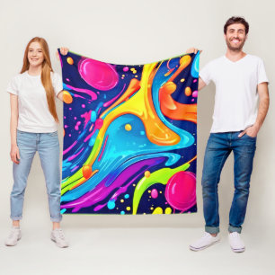 Levendige Neon Abstracte Kunstspatten Fleece Deken