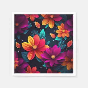 Levendige Neon Bloemen in het donker Servet