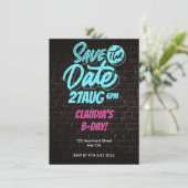 Levendige Neon Brick Wall Verjaardag Save the Date Kaart (Staand voorkant)