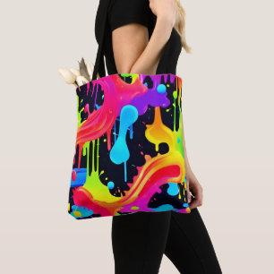 Levendige Neon Color Splash Art Draagtas