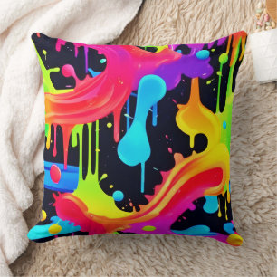 Levendige Neon Color Splash Art Kussen