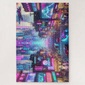 Levendige Neon Cyberpunk Cityscape Fantasy | Legpuzzel (Verticaal)