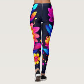 Levendige Neon Floral Art Leggings (Achterkant)