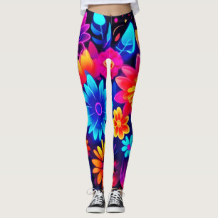 Levendige Neon Floral Art Leggings