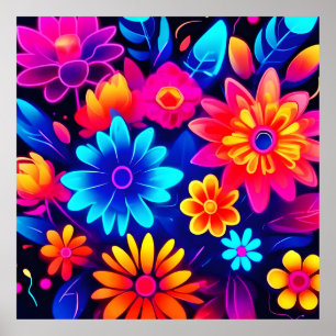 Levendige Neon Floral Art Poster