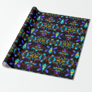 Levendige Neon Honingbij met Abstracte zeshoekige Cadeaupapier