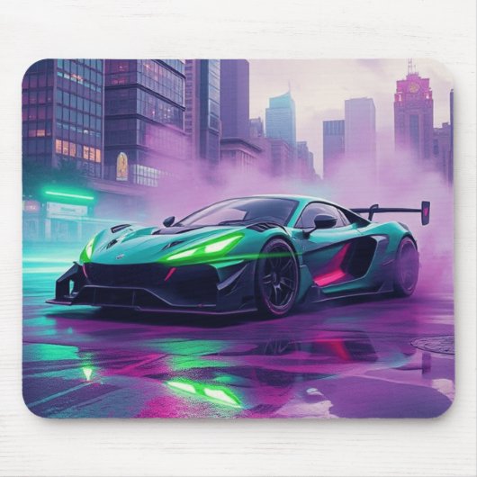 Levendige Neon Hyper Car Mousepad Muismat (Voorkant)